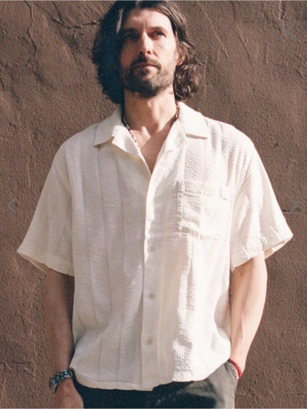 Corridor Striped Seersucker Short Speeve Camp Collar Shirt In White Men’s Large